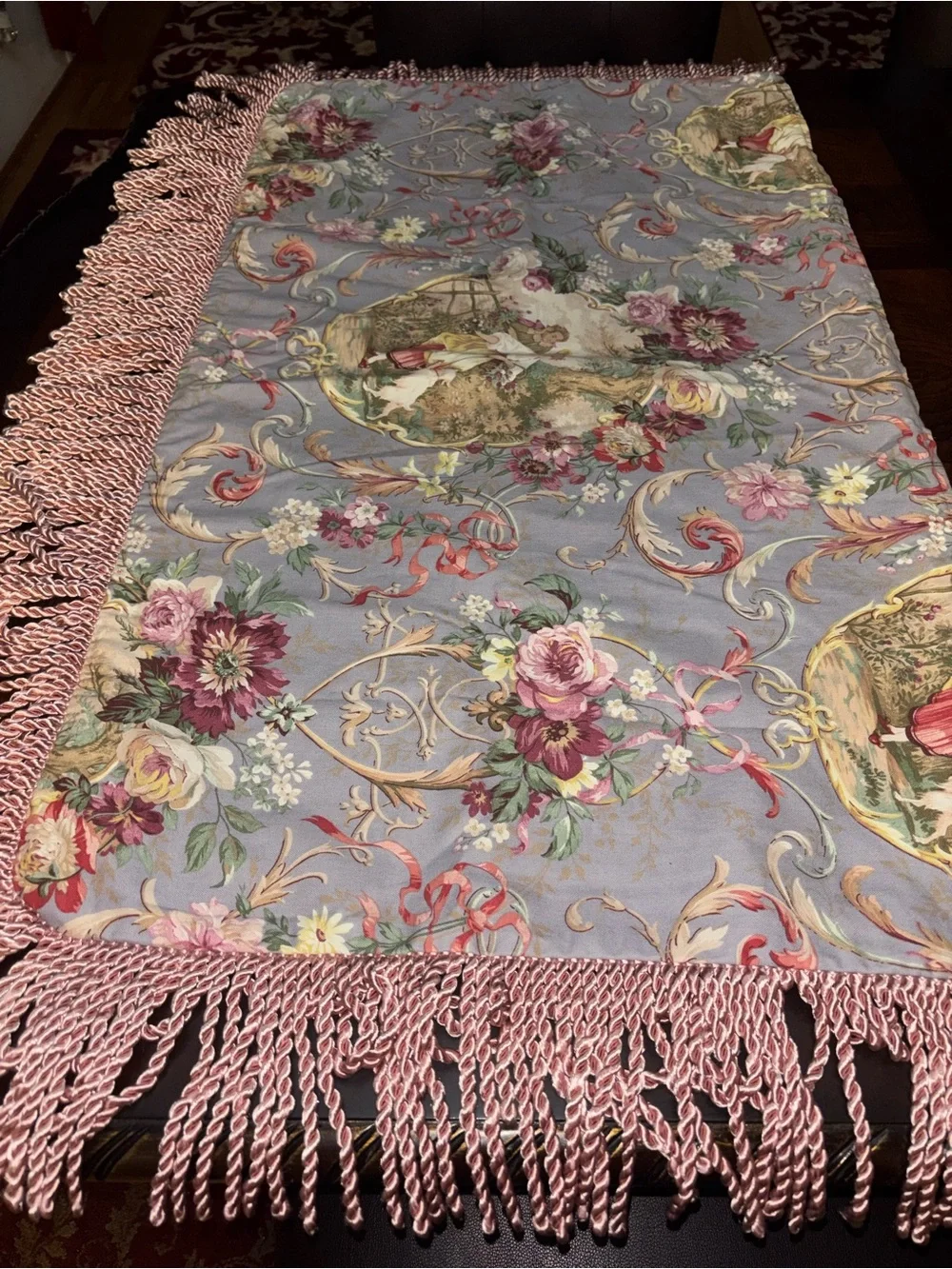 Floral Blue and Pink Decorative bench cover or jumbo pillar Tapestry